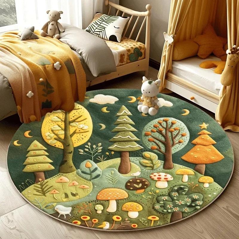 Forest Pattern Carpet Living Room Lovely Round Bedroom Decorative Washable Children Floor Mat Study Rug Home Decoration Rugs