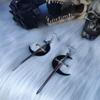 Personality Gothic Stainless Steel Sliver Color Long Sword Black Moon Dangle Earrings for Women Halloween Demon Style Jewelry