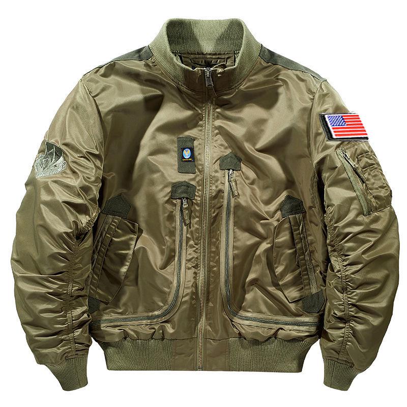 

726 Air Force Pilot Baseball Jacket - Stand-up Collar, Workwear-Style, Scratch & Wear-Resistant, Thin Outerwear. M хаки