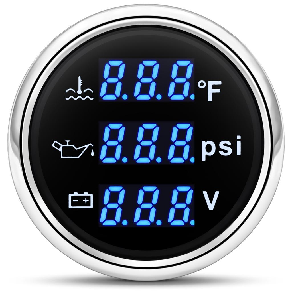 AD 52mm 3 in 1 Auto Gauge Water Temperature Oil Pressure Voltage With Alarm 1/8NPT Oil Press Water Temp Sensor For Car 12V 24V