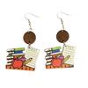 Colorful Rainbow Book Pendant Earrings - Double-sided Wooden Teacher Gift