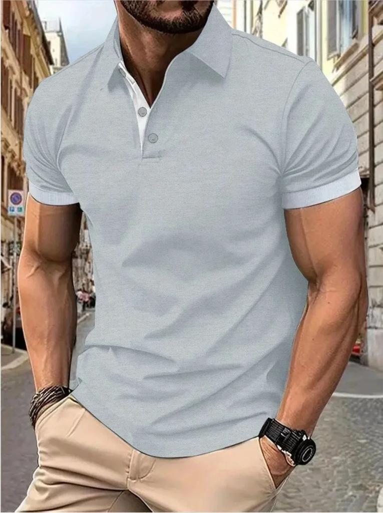 Casual Essential! Men's Short Sleeve Polo Shirt, Stylish Dot Pattern