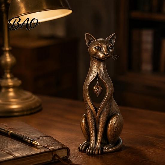 Country Style Decor Vintage Distressed Cat Figurine, Rustic Animal Statue for Desk Shelf Home Small Decor, Handcrafted Retro Ornament, Unique