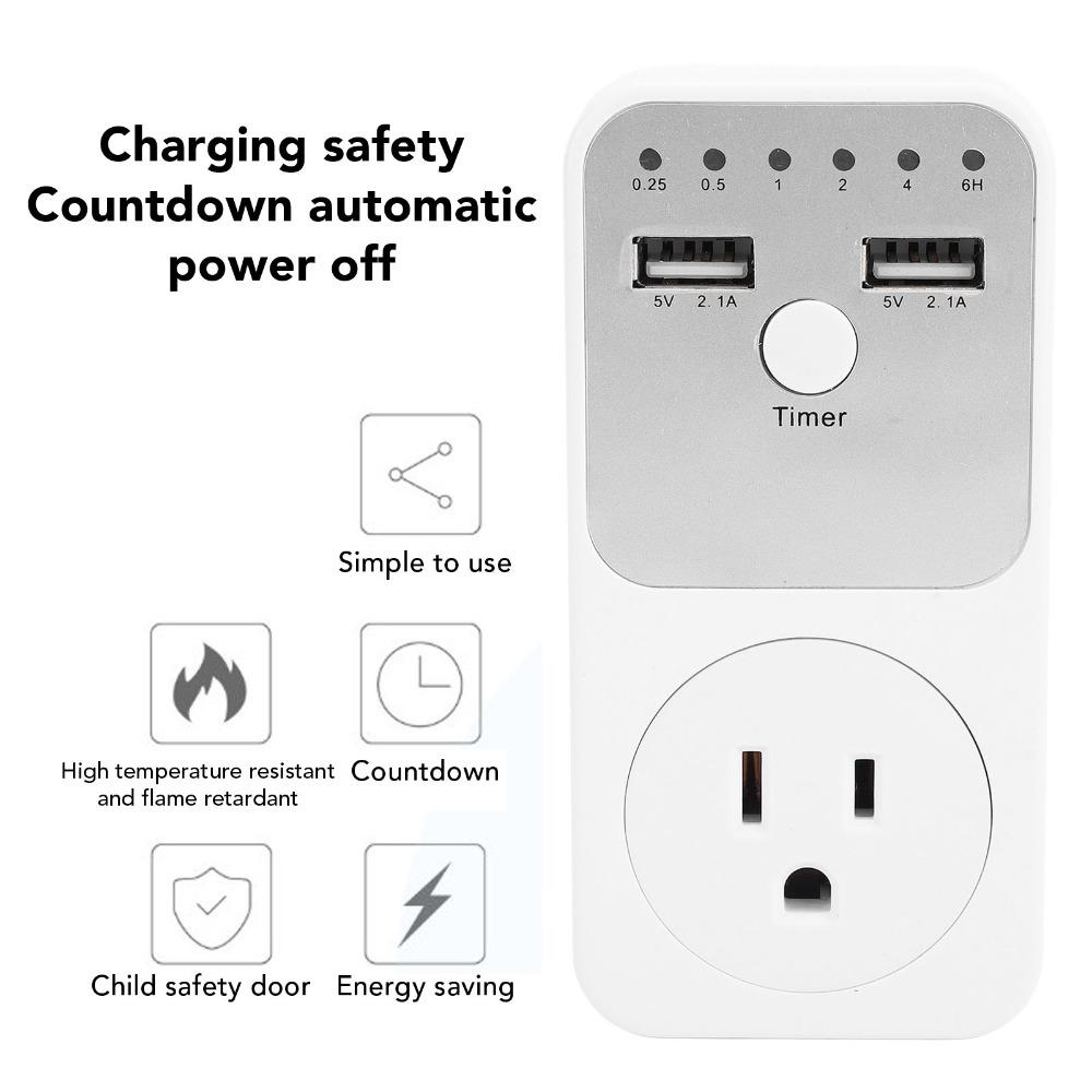 Electronic Dual USB Ports Timer 6H 2 USB Ports Countdown Timer USPlug 1800W Time Controller Switch Home Appliances