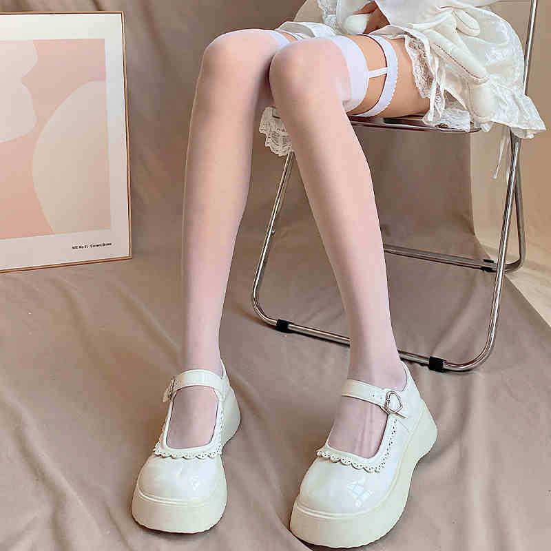 New Leopard Print Shiny Charisma Over-the-Knee Silky Black Stockings for Mature Women