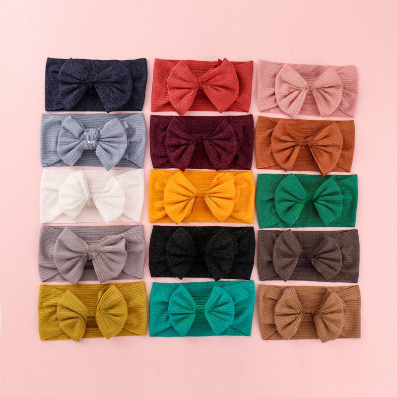 Bentițe cu fundă tricotate pentru bebelușe europene și americane – Design cu coaste cu elasticitate ridicată pentru copii