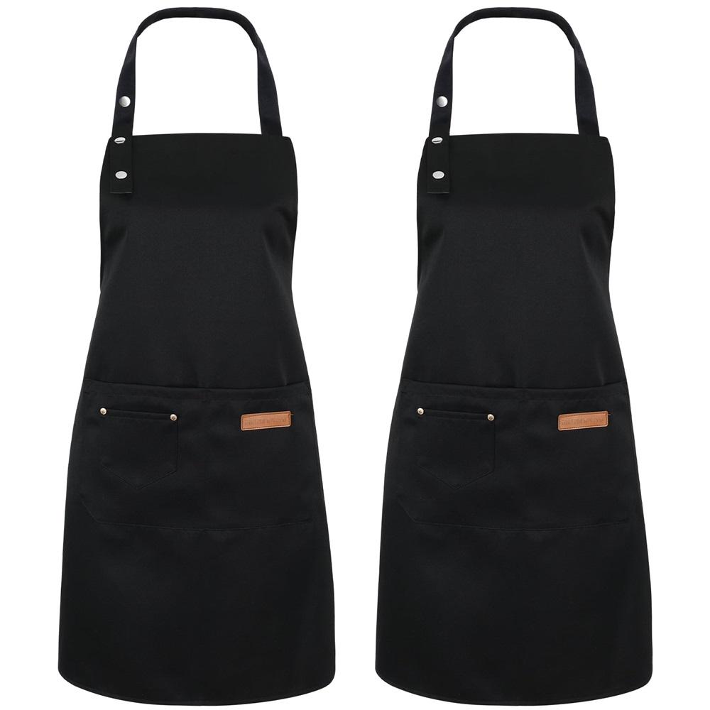 Two-pack kitchen aprons, adjustable and waterproof, with 3 pockets, unisex kitchen cooking chef aprons, black. чёрный