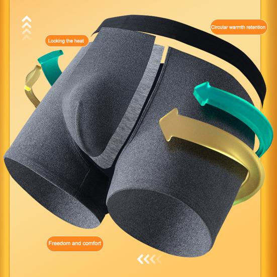 Men Boxer Underwear Mid-rise Elastic Waistband U-Convex Panties Patchwork Color Plush Thickened Quick-Heating Warm Underwear