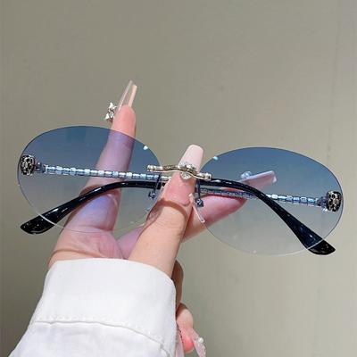 Vintage Oval Sunglasses Men  New Fashion Rimless Gradient Shades Women Trendy Luxury Brand Design Decor Sun Glasses