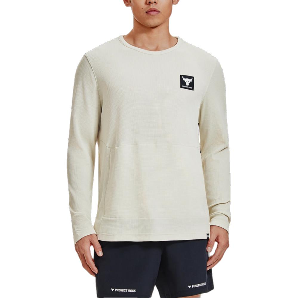 Under Armour Project Rock Solid Color Waffle Casual Crew Neck Long Sleeve Sweatshirt Men sweatshirt Dusty-Pink Gray 1380536-273