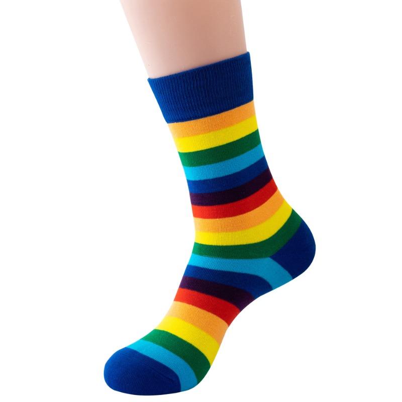 Men Spring and Autumn New Striped Rainbow Sports Cotton Long Socks