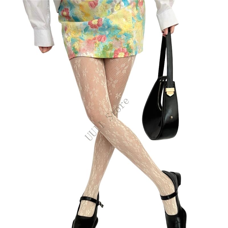 Women'S Vintage Small Flower Patterned Tights High Waist Multicolor Mesh Pantyhose Floral Stockings Hosiery