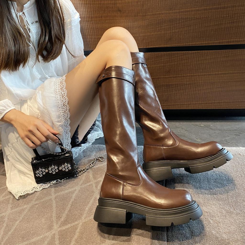 Small Retro Versatile British Style Thin Boots Women's 2025 Summer and Autumn New Heightening Thick-soled Comfortable Knight Boots
