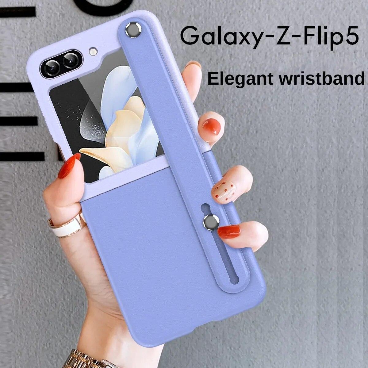 

Ультратонкий приятный для кожи матовый кожаный браслет для Samsung Galaxy Z Flip 5, складной противоударный жесткий защитный чехол for Galaxy Z Flip 5 чёрный