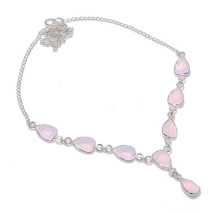 

Natural Pink Chalcedony Gemstone 925 Sterling Silver Jewelry Necklace 18 ASN-5890