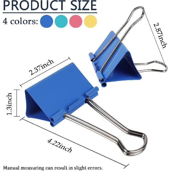 2.4-Inch Jumbo Colored Binder Clips, 12-Pack (4 Colors, 3 Pieces Each)