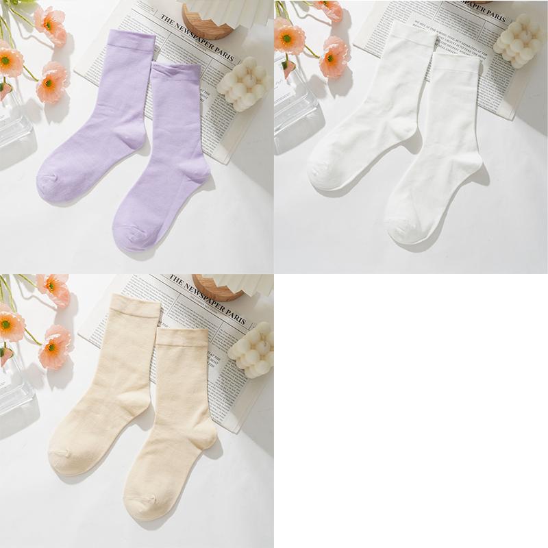 3 Pairs Women Cotton Solid Color Casual Socks Breatable Sports Sox Fashion Middle Tube Socks