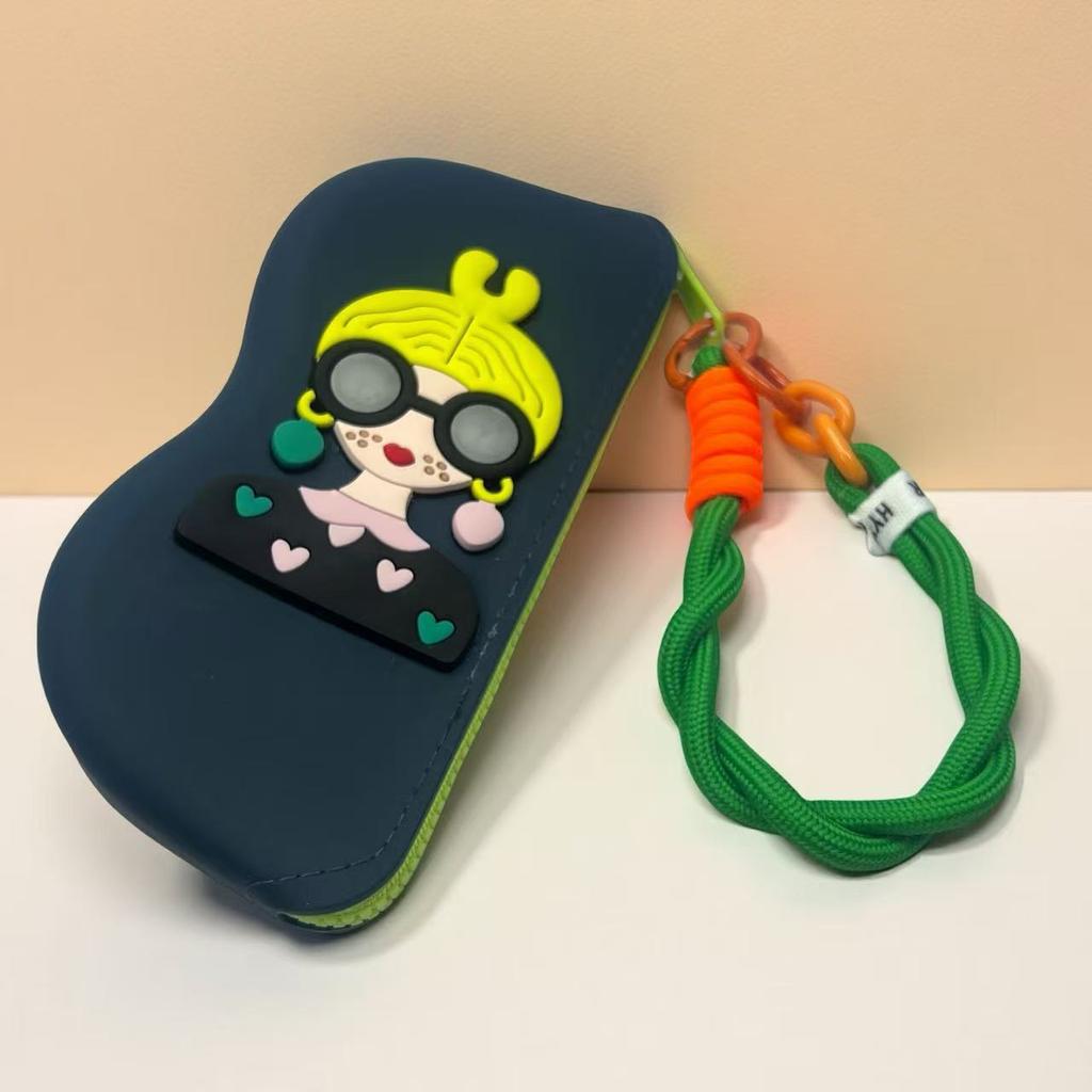 2025 New Portable Silicone Zipper Glasses Bag Sunglasses Protective Cover Waterproof Storage Bag Braided Lanyard Eyeglasses Case