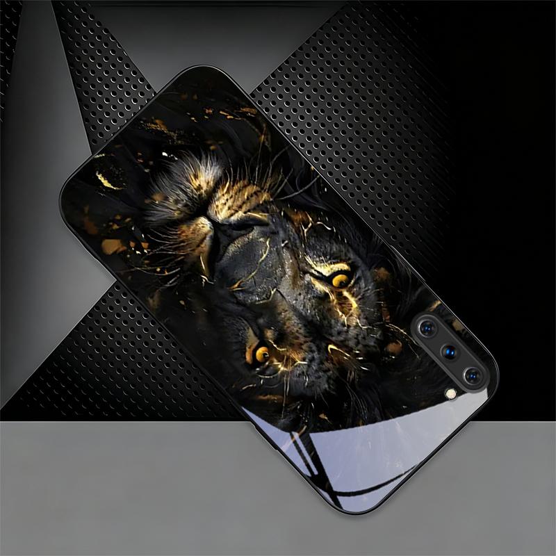 Lion With Golden Black Phone Case For Samsung Galaxy Note 10 20 A06 A07 A12 A13 A14 A15 A16 A17 A22 A23 A24 A25 A26 Glass Cover