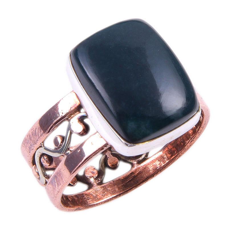 Natural Bloodstone Gemstone Handmade 925 Sterling Silver Two Tone Ring S.8 O0z13