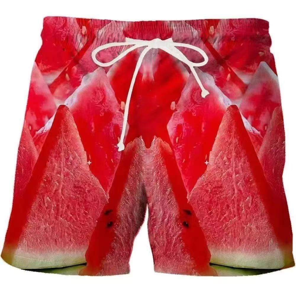 Fashionable Comfortable Plus Size Drawstring Loose Watermelon 3D Shorts Men Creative Colorful Summer Leisure Holiday Cool Daily Versatile Shorts