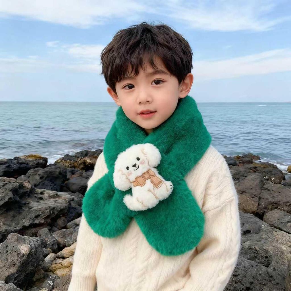 Korean Style Cute Cartoon Plush Scarf for Small Dogs and Children - Warm Winter Neck Gaiter for Girls