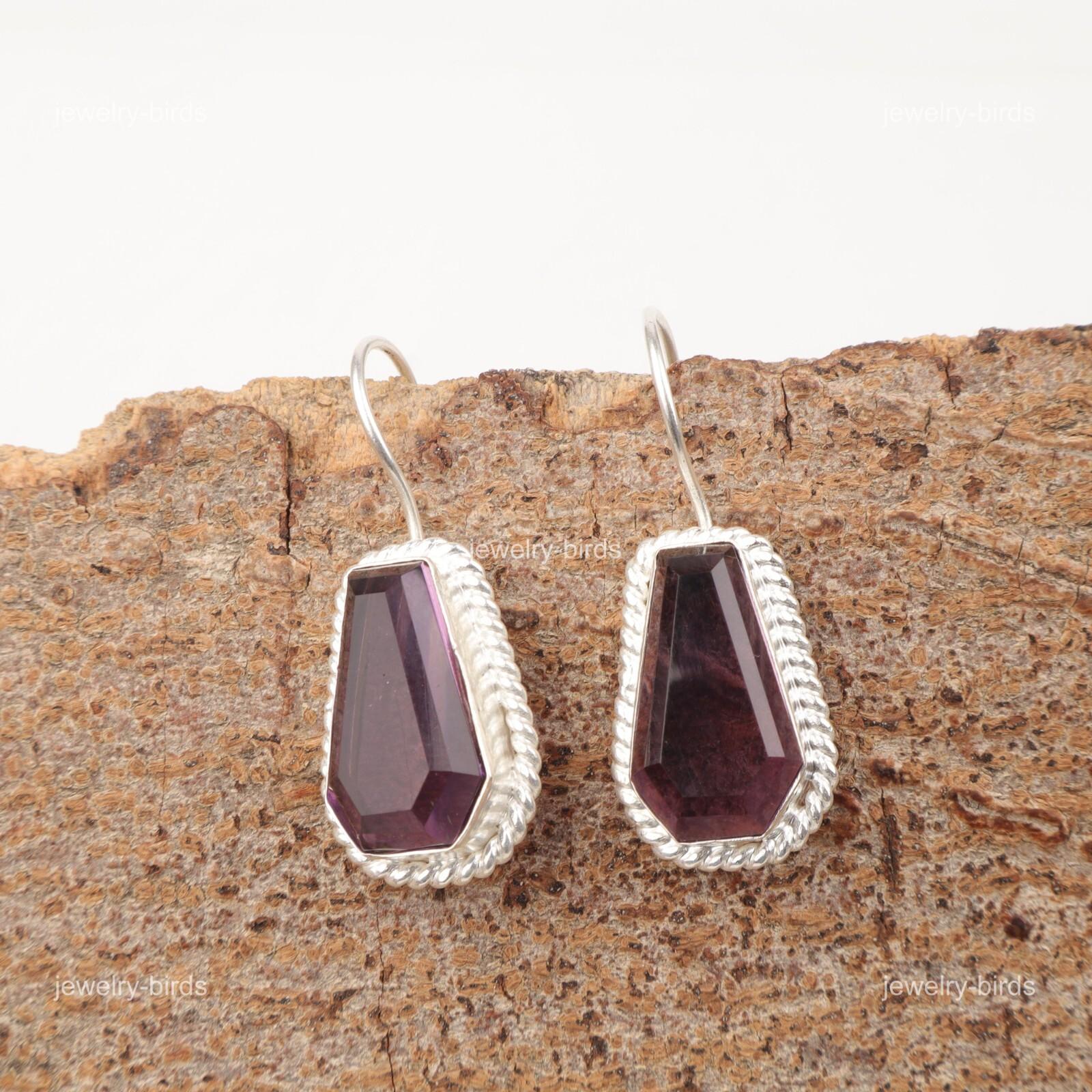 

Гроб Натуральный Аметист 925 Стерлинговое Серебро Этнические Подвески Крючки Новые Серьги EE-137-6