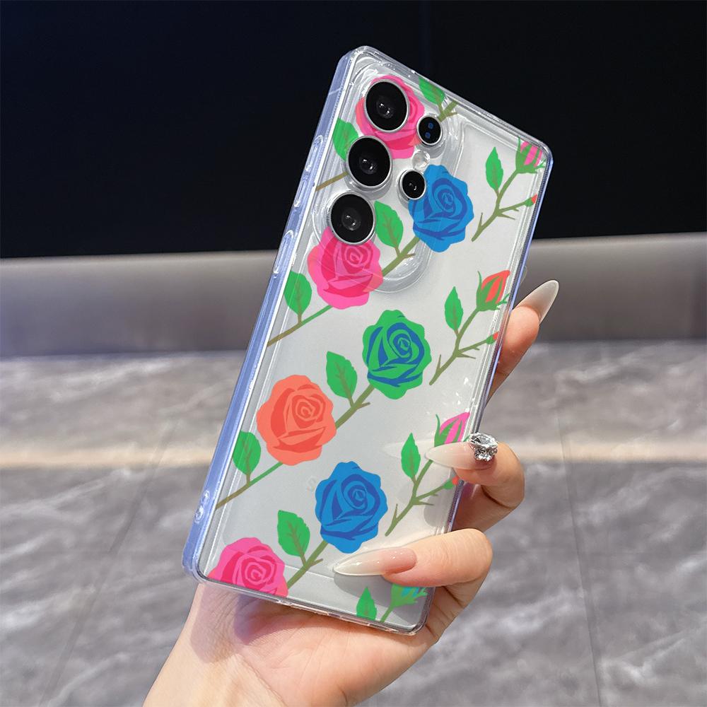 Bold Color Block Rose Pattern Case for Samsung Galaxy S26 S25 S24 S23 S22 S21 S20 FE Plus Soft TPU Slim Fit Shockproof Cover
