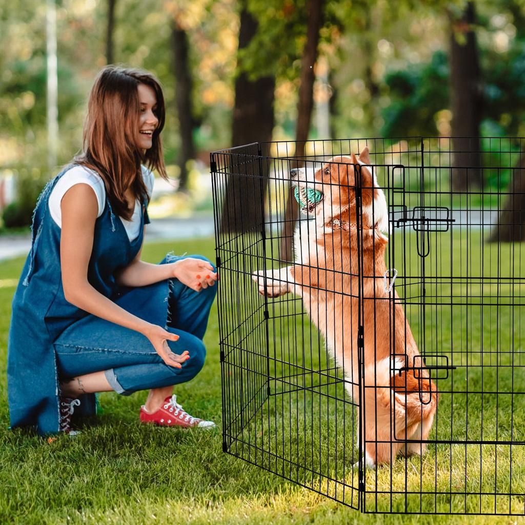 VEVOR Dog Playpen, 8 Pcs 30"H x 24"W Panels Foldable Metal Pet Exercise Pen, Dog Fence Indoor and Outdoor Pen with Door