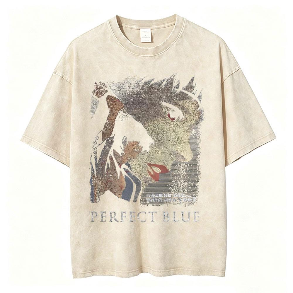 Vintage Washed Anime Perfect Blue Mima Kirigoe TShirts Mens Women Clothing Fashion Harajuku Oversized Short Sleeve T Shirts