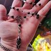 Pagan Rosary, Prayer Beads, Black Onyx Pentagram Necklace, Beaded Trad Goth Necklace
