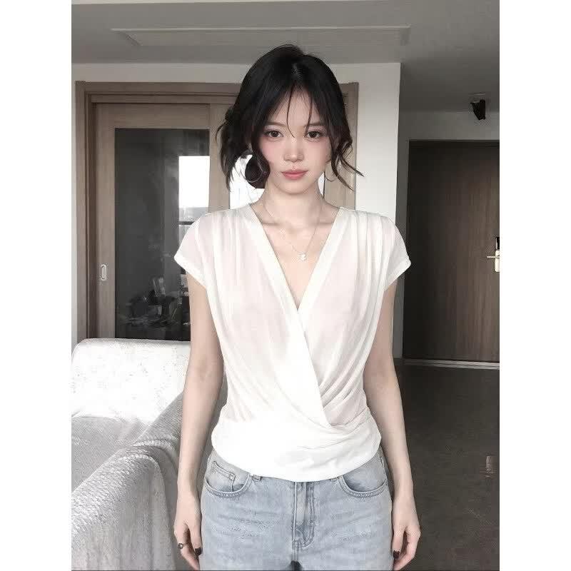 Women s Cross V-Neck Slim Fit Short Sleeve T-Shirt S