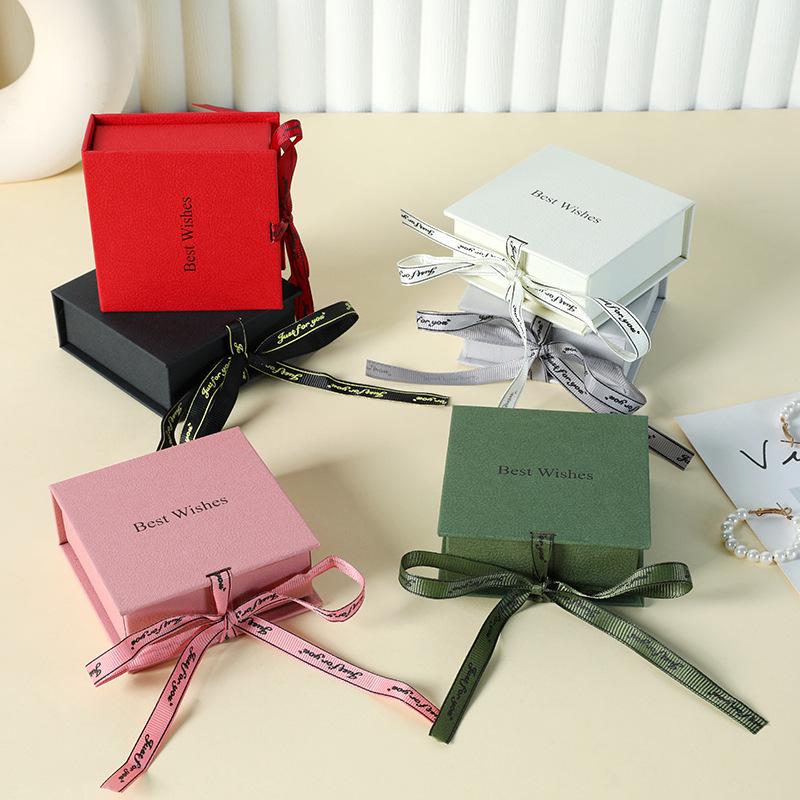 In Stock Bow Ribbon Flip-top Book-shaped Jewelry Box for Necklace, Ring, Earrings