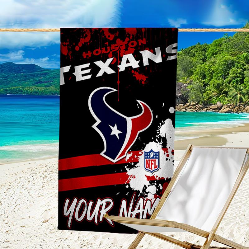 Custom Name Beach Towel Houston-Texans Artwork Beach Towel, Soft Microfiber, Gift for Her/Him, Birthday, for Pool, Beach, Travel, Fan Gifts