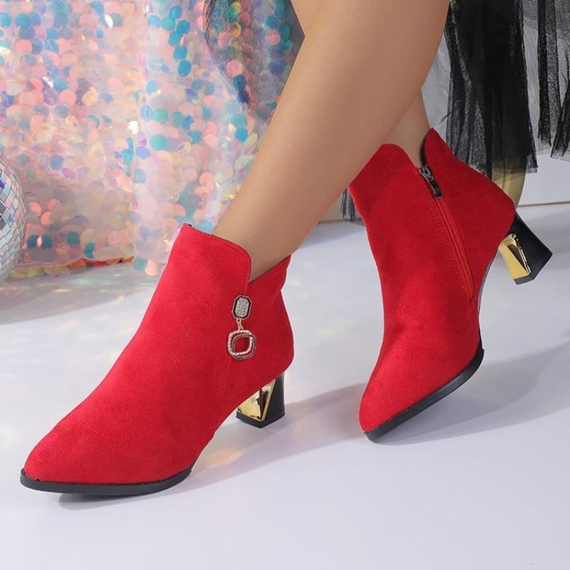 Autumn and winter new fashion boots women's suede boots versatile velvet red high-heeled matte fashion boots mother shoes