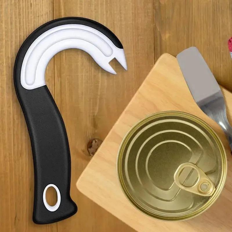 1PCS Portable J-Shaped Grip Tin Openers Kitchen Non-Slip Jar Opener Lid Opening Tools Ring Pull Can Opener Multifunctional Outdoor Opener