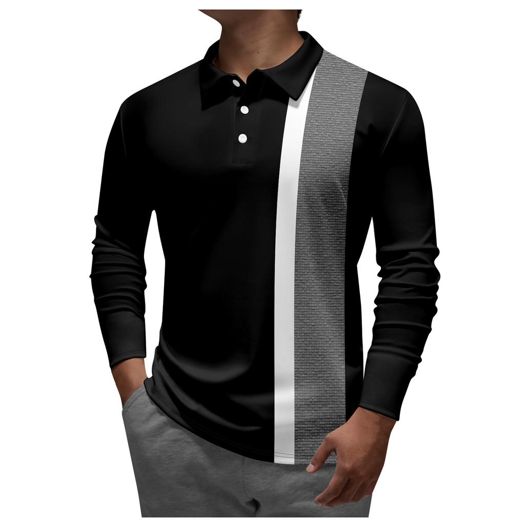 Herren-Revers-Langarm-bedrucktes Freizeit-Oberteil, lockeres Sport-Revers-Hemd