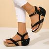 Women Platform Wedge Sandals Roman Buckle Peep Toe Women High Heels Shoes Summer Leisure Lightweight Rubber Sole Sandals