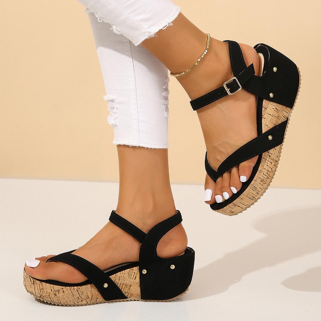 Women Platform Wedge Sandals Roman Buckle Peep Toe Women High Heels Shoes Summer Leisure Lightweight Rubber Sole Sandals