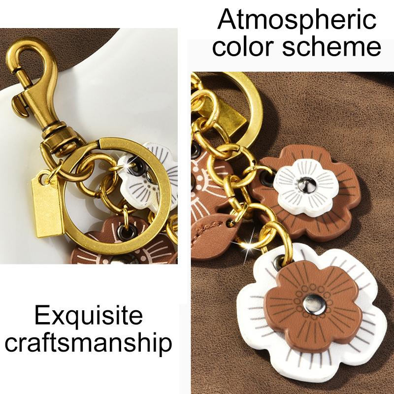 1Pc Bag Hanging Ornaments Retro Keychain Elegant Camellia Lightweight Backpack Pendant Decoration PU Multipurpose Flower