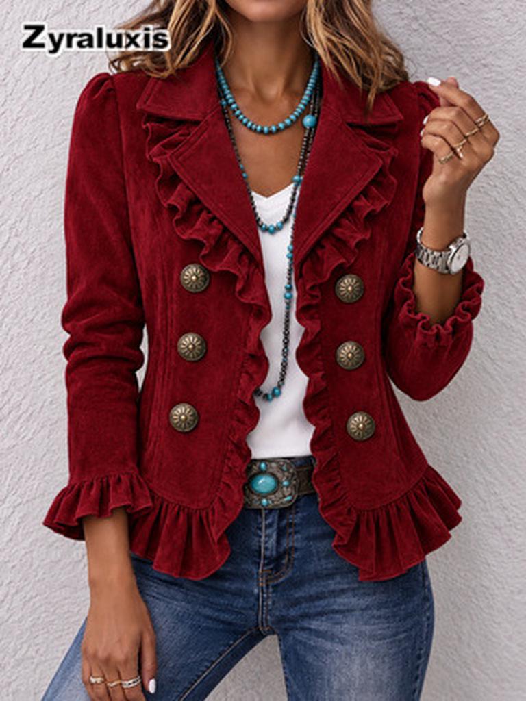 Blazer da Donna in Velluto con Risvolti e Chiusura a Bottoni per Abbigliamento Formale Autunno Inverno