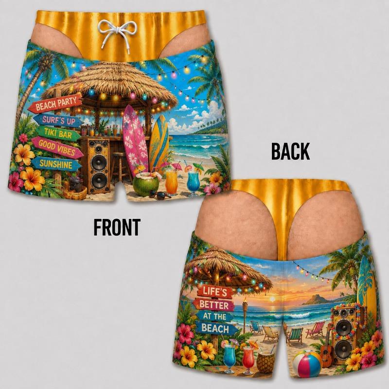 Mens Funny 3D Tropical Beach Sunset Swim Shorts Quick Dry Lightweight Summer Vacation Board Shorts Beachwear Party Gift