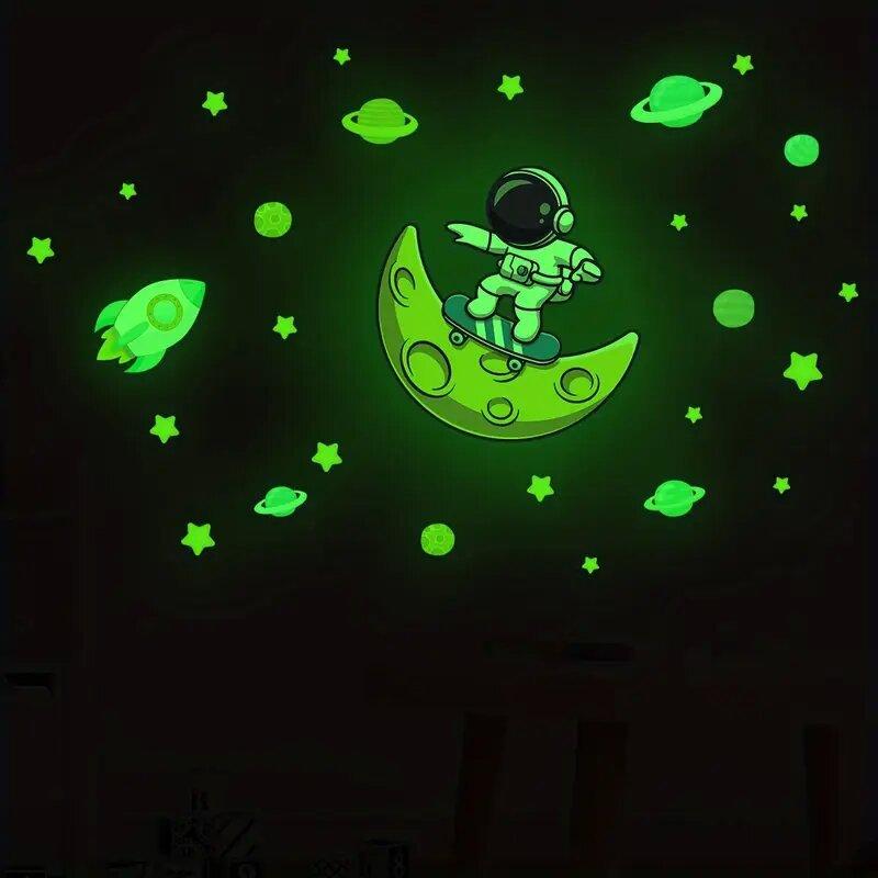 Astronaut Moon Skateboard Self-Adhesive Waterproof Room Living Room Bedroom Wall Cartoon Sticker