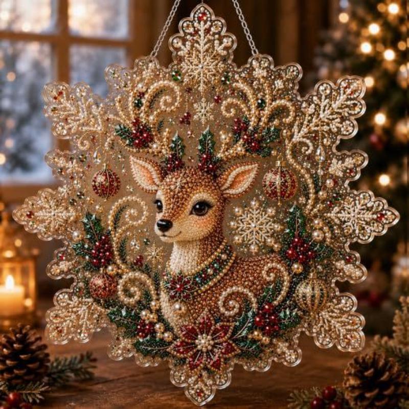 DIY Weihnachts-Perlenkunst-Set Acryl-Rundanhänger mit 3D-Perlenkette Hängende Bastelarbeit für Festivaldekoration