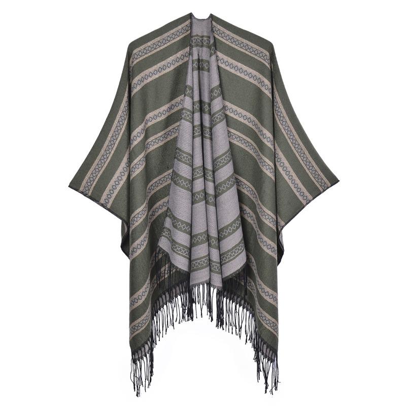 Autumn and Winter Fringed Shawl Fashion Thickened Imitation Cashmere Dual-purpose Scarf Cape