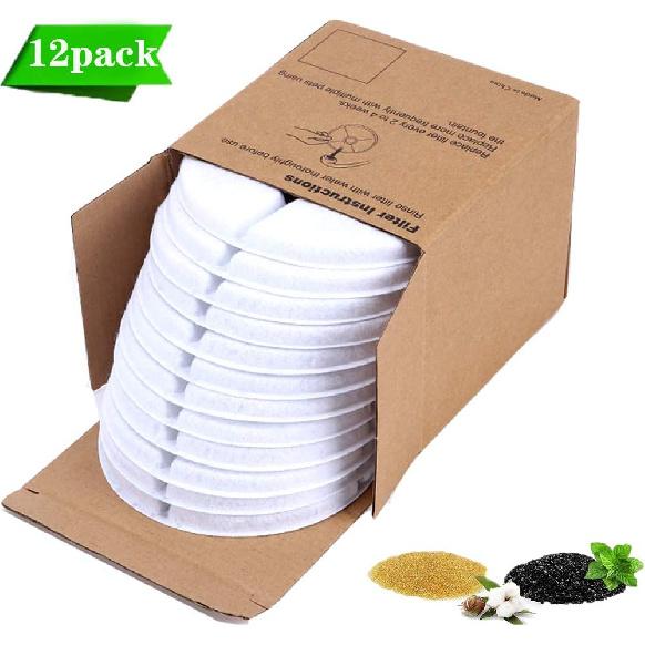 Cat Water Fountain Replacement Filter,12 Pack Carbon Filters, Cat &Dog Fountain of Pet Water Fountain Activated Carbon Filter