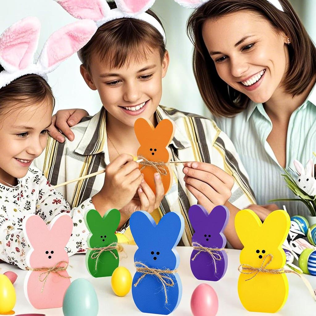 6 Pack Wood Bunny, Easter Bunny Table Wooden Signs, Easter Shelf Sitter, Easter Decor for Tiered Tray/Mantel/Table Decorations