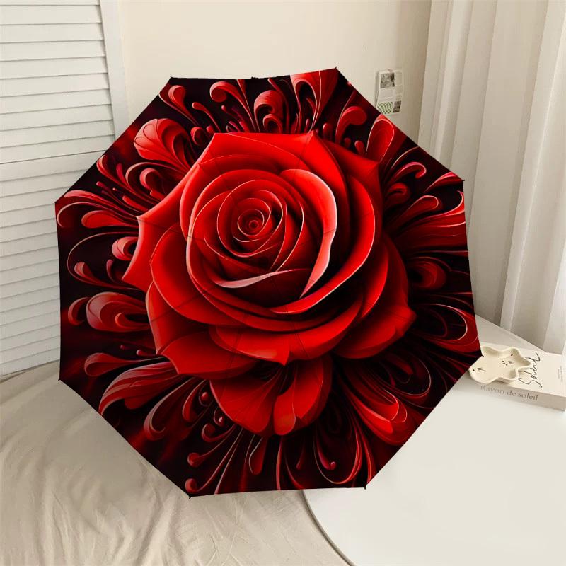 1PC Rose PetalsAutomatic Open/Close Umbrella with Windproof, 8-Rib Sturdy Canopy, Durable Ribs, Fashionable Design1286A