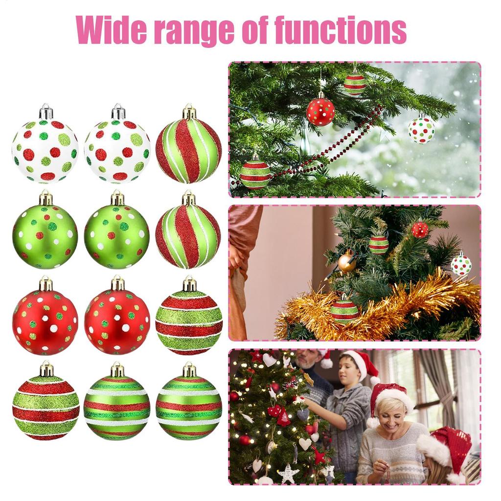 Christmas Tree Balls Ornaments 12 Pieces Ball Decor 2.4 Inches Shatterproof Baubles Ornaments For Home Winter Party Outdoor