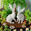 2 Vintage Style White Rabbit Resin Sculptures for Antique Decoration In Gardens and Balconies
